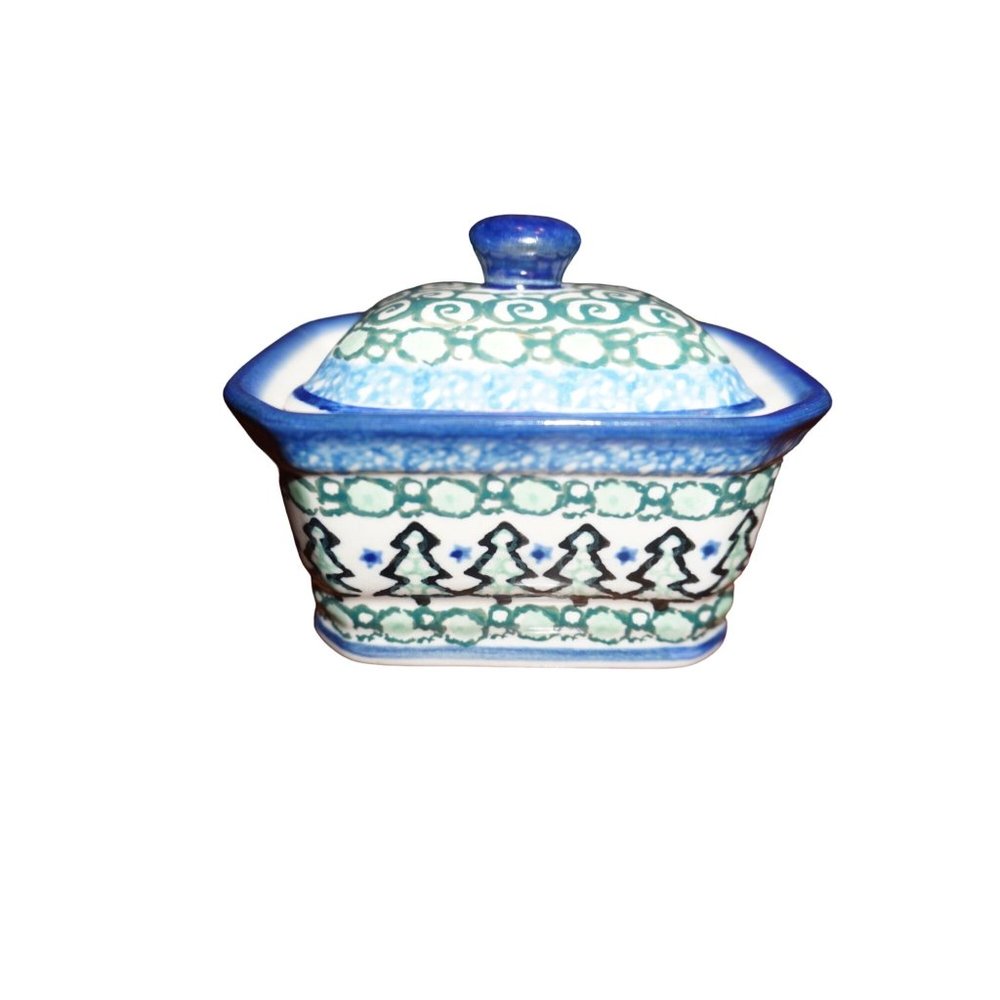 Polish Pottery Unikat Tree Star Blue 563 A. Fryc LB 206 Mini Covered Cake Dish
